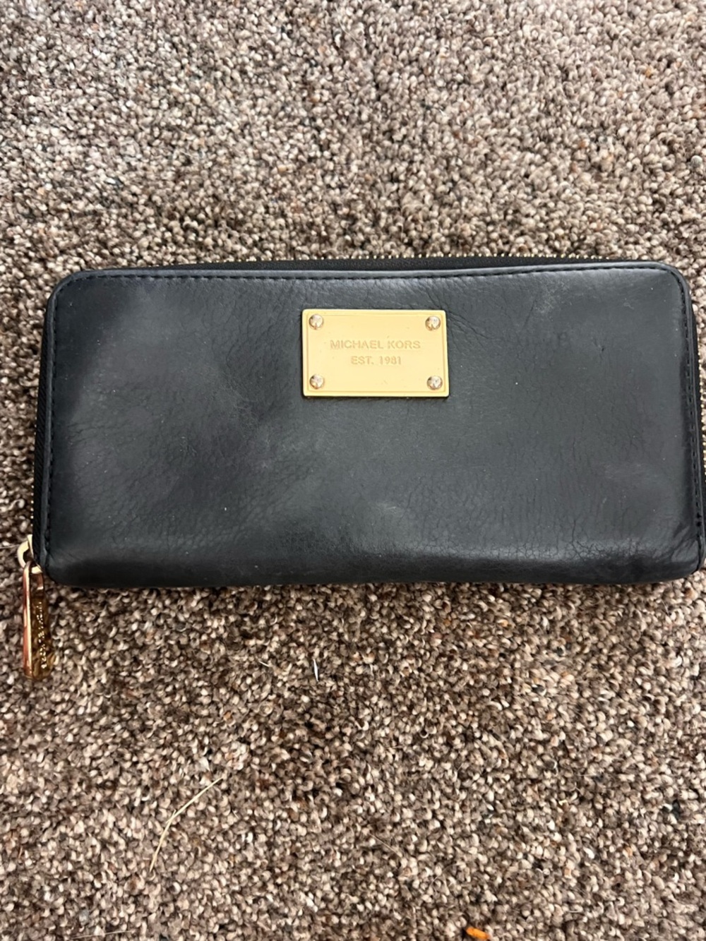 Michael Kors Black Leather Wallet with Gold Plaque